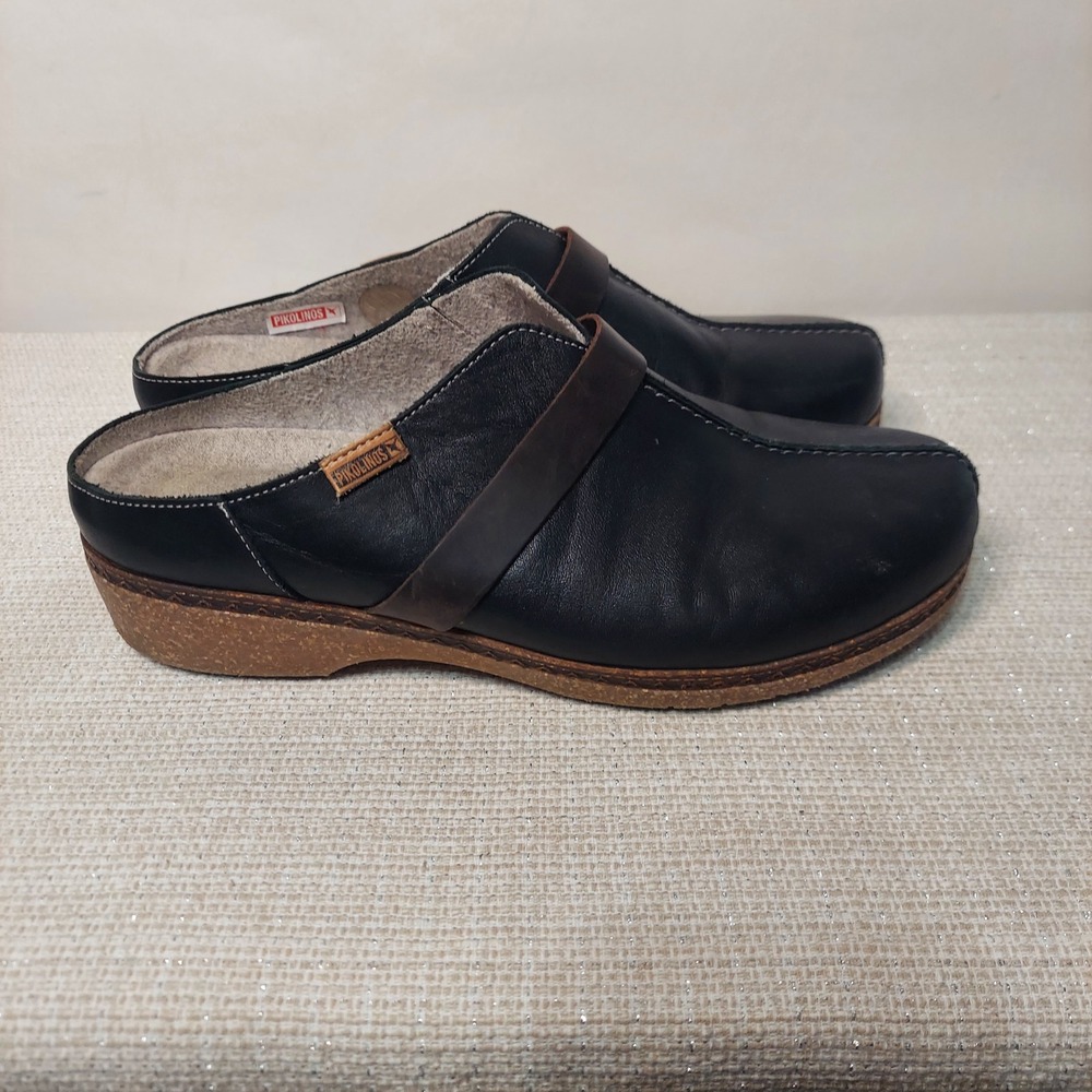 Pikolinos Black Leather Mules Clogs Arch Support Made in Spain Womens 41